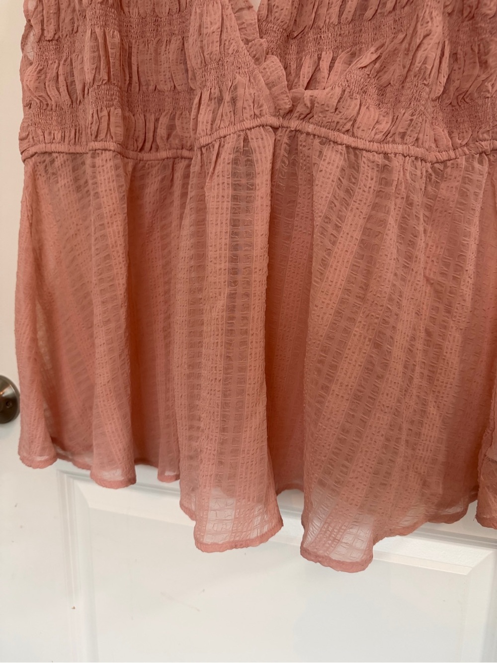 torrid Smocked V-Neck Tie-Back Tank in Dusty Rose - Picture 3 of 5